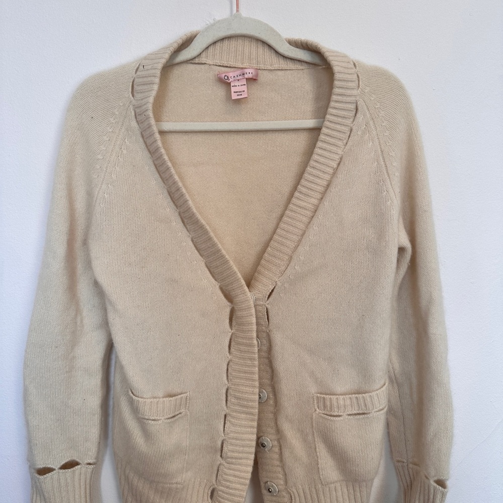 Cream 100% Cashmere Cardigan Sweater